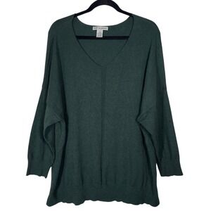 Poppy & Whimsy Womens 2XL Dark Green Viscose‎ Blend V-Neck Knit Top Sweater